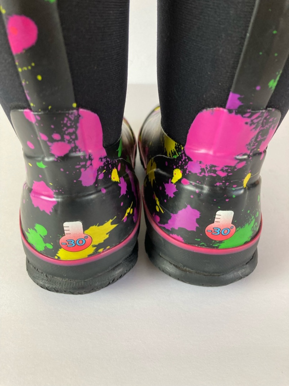 Bogs Waterproof Paint Splat Print Boots Black Purple Girl Size 2 - Picture 7 of 10